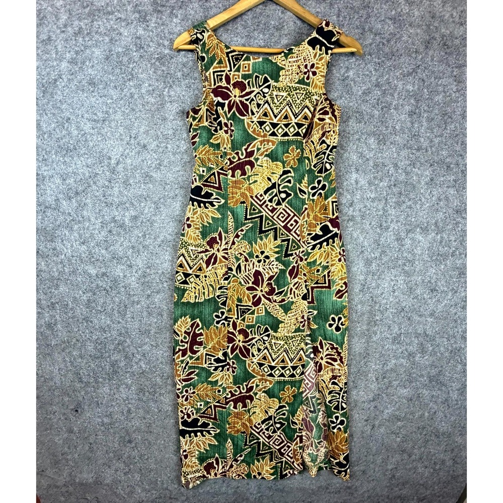 Vintage Scarlett Dress Womens 7/8 Green Gold Dark Moody Tropical Tribal Resort‎